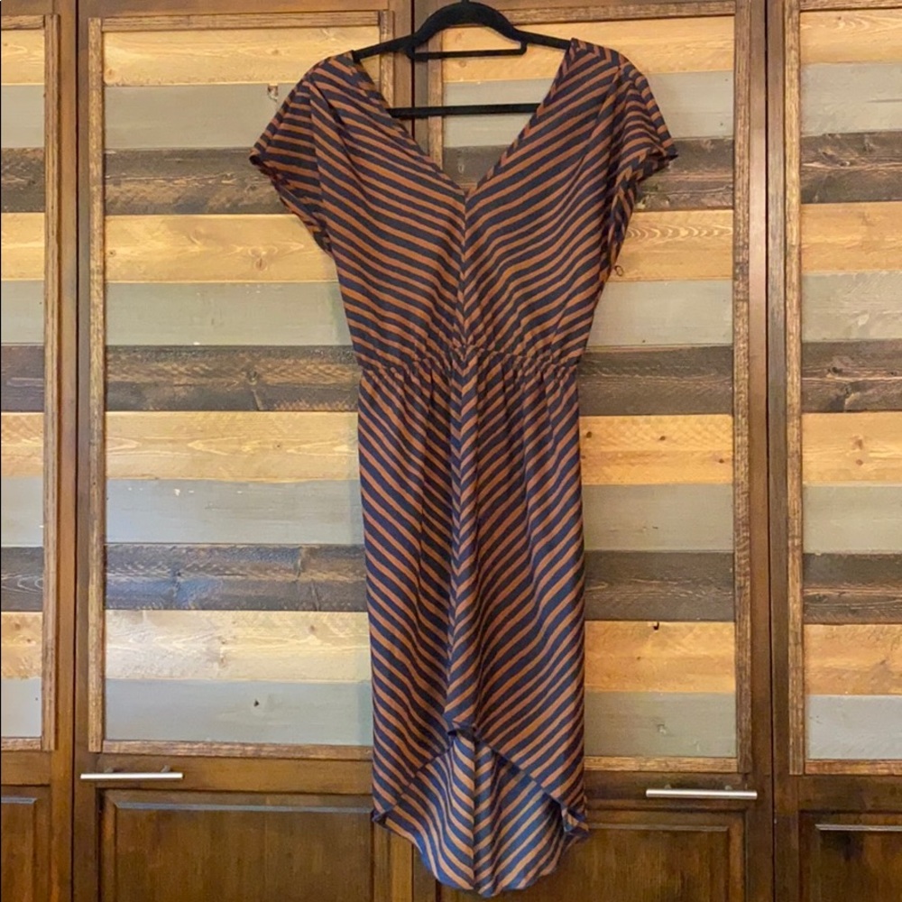 Peppermint Blue & Bronze Strip High Low Dress
